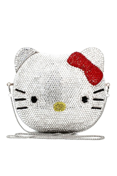 Silver-Rose Red Kitty Rhinestone Evening Bag