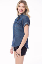 Washdkdenim Roll Up Short Sleeve Denim Chambray Shirt