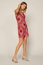 Red Navy Cami Cowl Neck Satin Paisley Print Mini Dress
