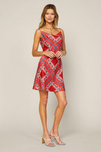 Red Navy Cami Cowl Neck Satin Paisley Print Mini Dress