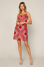 Red Navy Cami Cowl Neck Satin Paisley Print Mini Dress