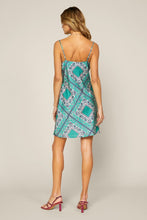 Blue-Green Cami Cowl Neck Satin Paisley Print Mini Dress