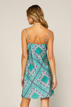 Blue-Green Cami Cowl Neck Satin Paisley Print Mini Dress