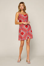 Red Navy Cami Cowl Neck Satin Paisley Print Mini Dress