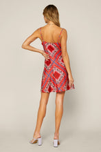 Red Navy Cami Cowl Neck Satin Paisley Print Mini Dress