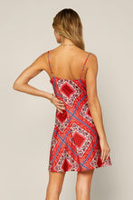 Red Navy Cami Cowl Neck Satin Paisley Print Mini Dress