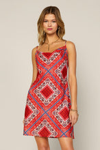 Red Navy Cami Cowl Neck Satin Paisley Print Mini Dress