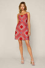 Red Navy Cami Cowl Neck Satin Paisley Print Mini Dress