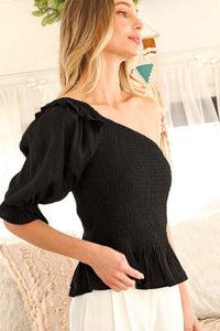 Black Woven One Shoulder Top