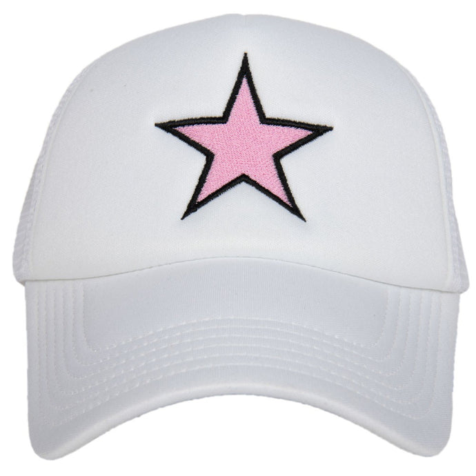 White Pink Star Trucker Hat - White Foam