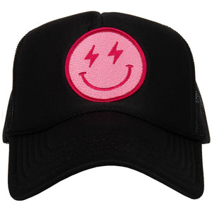 Hot Pink Lightning Happy Face Foam Trucker Hat