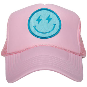 Light Pink Turquoise Lightning Happy Face Wholesale Foam Hat