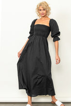 Black On And Off Shoulder Smocked Chest Maxi Linen Dress