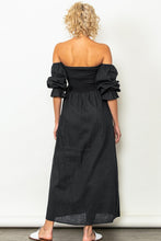 Black On And Off Shoulder Smocked Chest Maxi Linen Dress