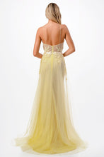 Yellow Chiffon Sweetheart Spaghetti Srtapes Sheer Illusion Open-Back Open-Shoulder Long Dress