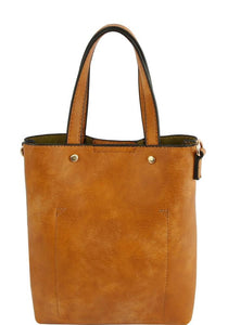 Brown Textured Tote Bag With Pattern Strap