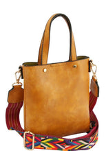 Brown Textured Tote Bag With Pattern Strap