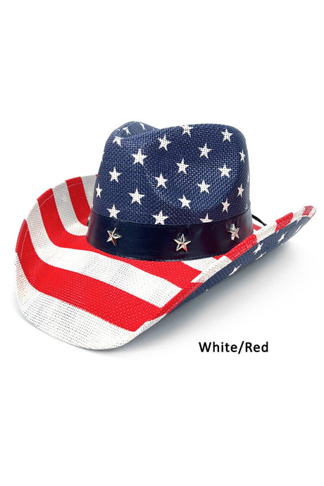 White/Red American Flag Summer Western Cowboy Hat