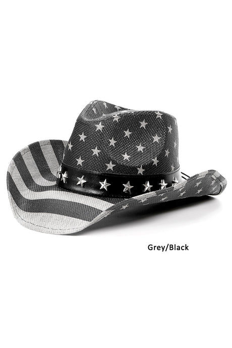 Grey/Black American Flag Summer Western Cowboy Hat