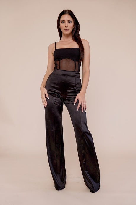 Black Pants The Desires Satin Stretch High Waisted Pants