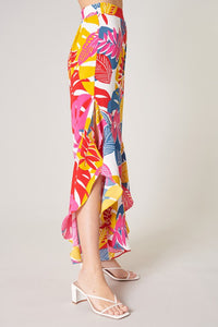 Blue-Mustard Zuma Bay Asymmetrical Ruffle Pants