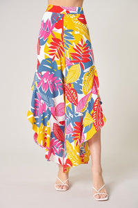 Blue-Mustard Zuma Bay Asymmetrical Ruffle Pants