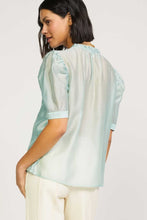 Light Sage Ruffled Neck Blouse With Placket And Stitch Detail