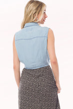 Light Denim Sleeveless Button Down Tie Front Chambray Shirts