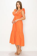 Orange Double Ruffle Midi Dress