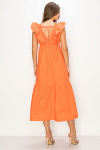 Orange Double Ruffle Midi Dress