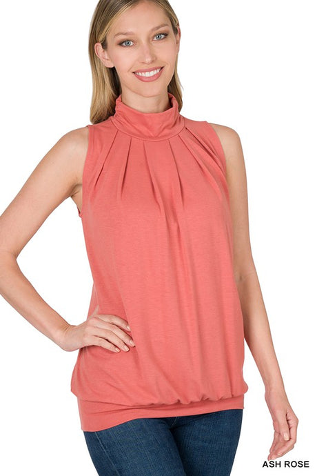 Ash Rose High Neck Pleated Top With Waistband