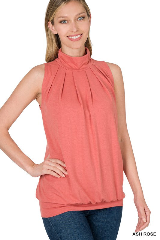 Ash Rose High Neck Pleated Top With Waistband