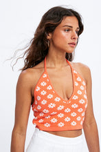 Orange Daisy Print Sweater Halter Crop Top