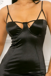 Black Satin Bodycon Mini Dress