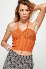 Copper Halter Neck Sweater Rib Top