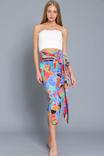 Blue/Multi High Waisted Midi Skirt