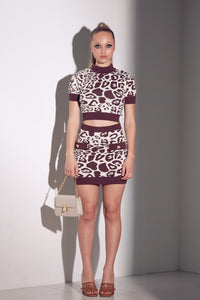 Ivory/Brown Animal Print 2 PC Knit Set