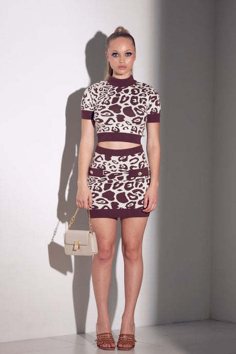 Ivory/Brown Animal Print 2 PC Knit Set