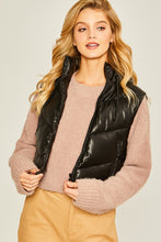 Black PU Faux Leather Chevron Puffer Vest