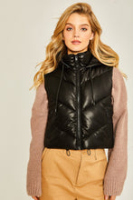 Black PU Faux Leather Chevron Puffer Vest