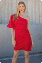 Red Ruched Side One Shoulder Mini Dress
