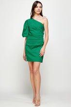 Emerald Ruched Side One Shoulder Mini Dress