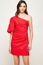 Red Ruched Side One Shoulder Mini Dress