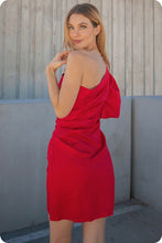 Red Ruched Side One Shoulder Mini Dress