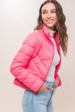 Pink Zip Up Puffer Jacket With Storage Bag