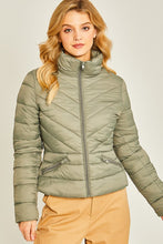 Olive Stone Zip Up Puffer Jacket With Storage Bag