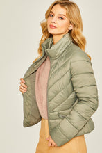 Olive Stone Zip Up Puffer Jacket With Storage Bag