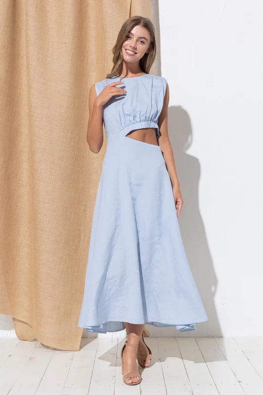 Light Blue Maxi Dress With Boat Neck