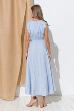 Light Blue Maxi Dress With Boat Neck