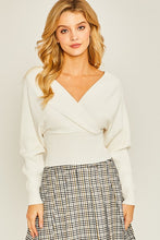 Ivory Surplice Neckline Ribbed Sweater